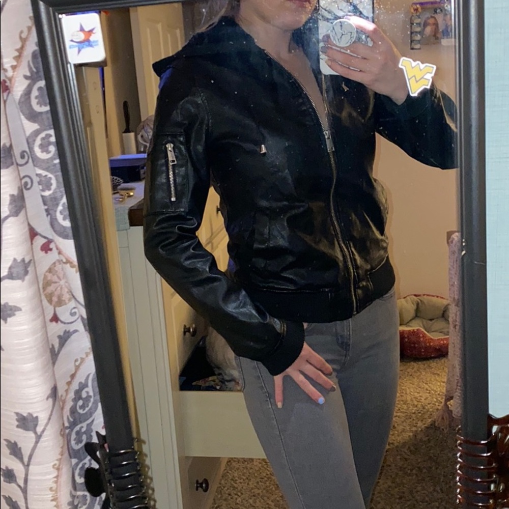 Hooded Faux Leather Jacket
